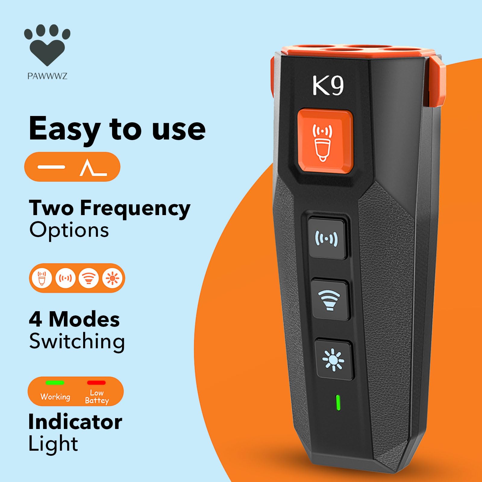 Pawwwz K9 Dog Bark Deterrent - Safe & Effective Ultrasonic Anti-Bark Device For Dogs, Non-Harmful, No Shock, Humane Training Too